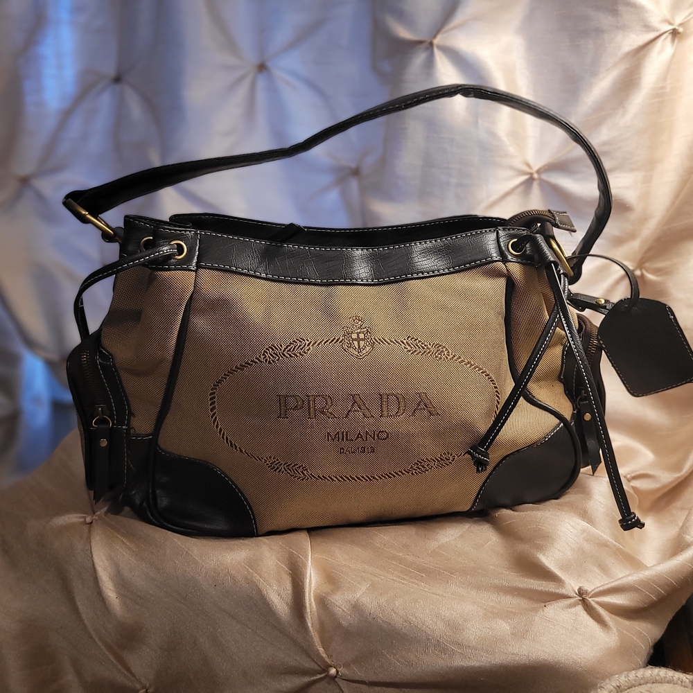 Prada Chic Black and Tan Shoulder Bag